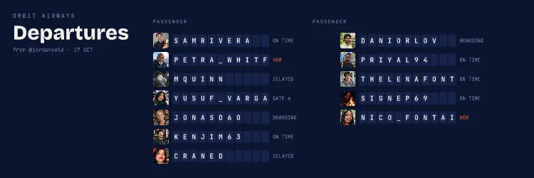 Departures X header, Night look